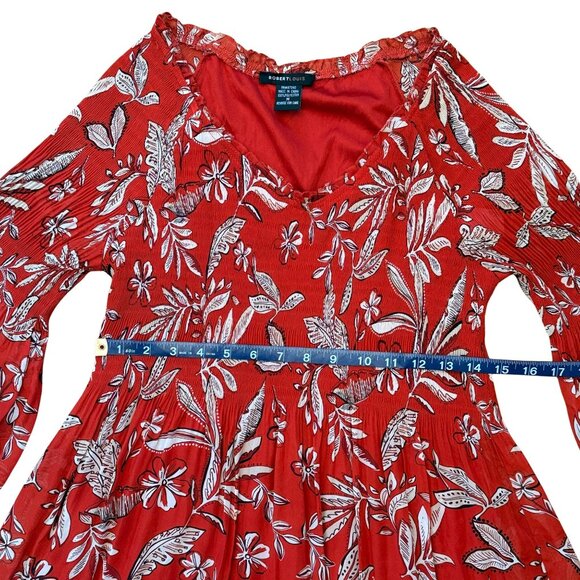 Robert Louis Red Rust Floral Bell Sleeve Flowy Pullover Dress Women’s Medium - Picture 7 of 10